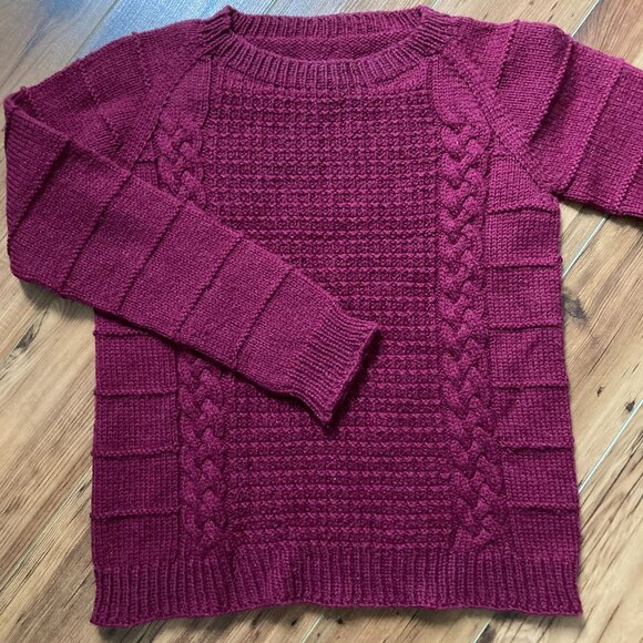 Raspberry Cable Sweater Hand knit Small Unisex - Picture 5 of 12